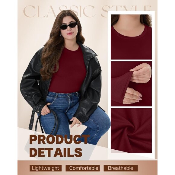 4 Pack Women's Plus Size Long Sleeve Shirts Crew Neck Casual Tops - Picture 4 of 7